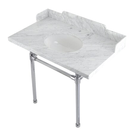 Kingston Brass 36 Carrara Marble Console Sink with Stainless Steel Legs, Marble WhitePolished Chrome LMS36M81ST